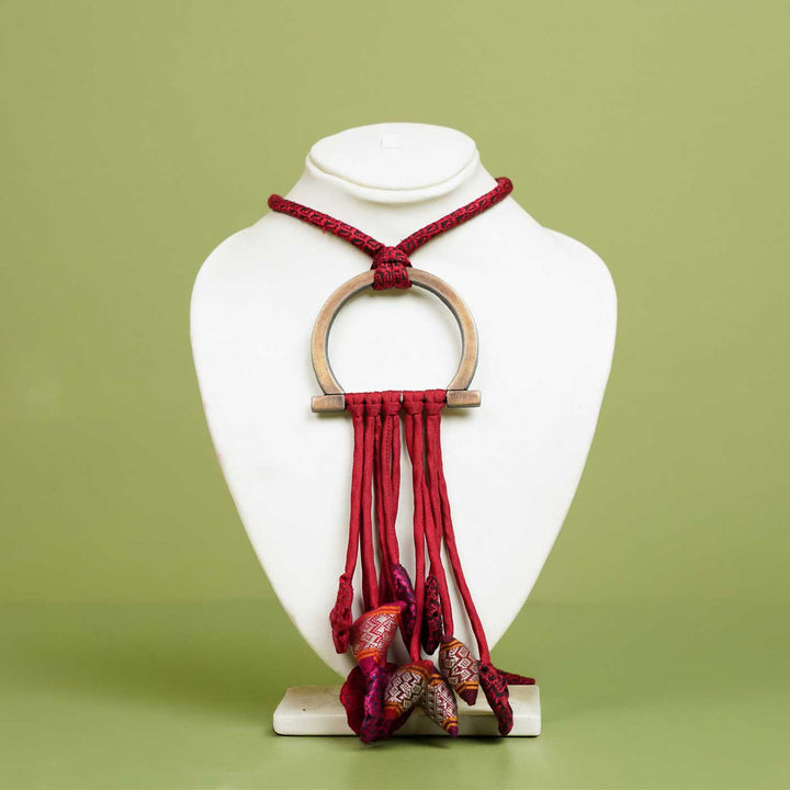 Handmade Red Zarna Khunn Fabric Cotton Necklace