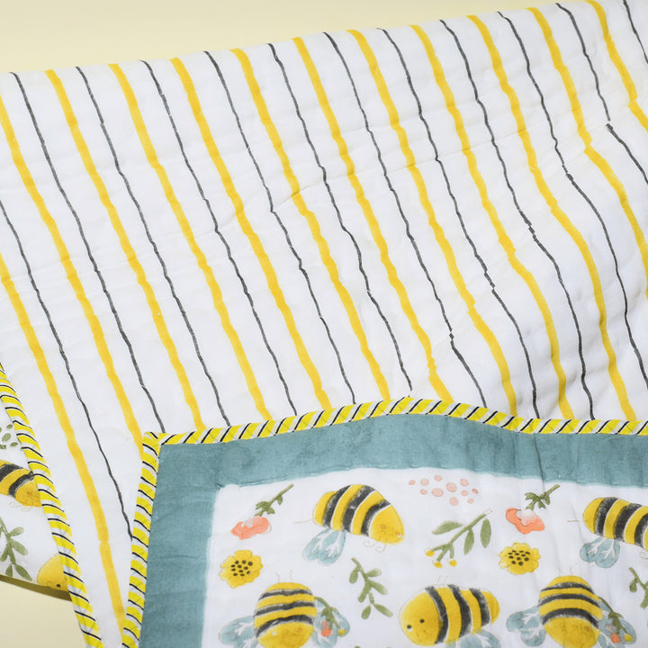 Hand Block Printed Sunny Bee Quilt/Comforter