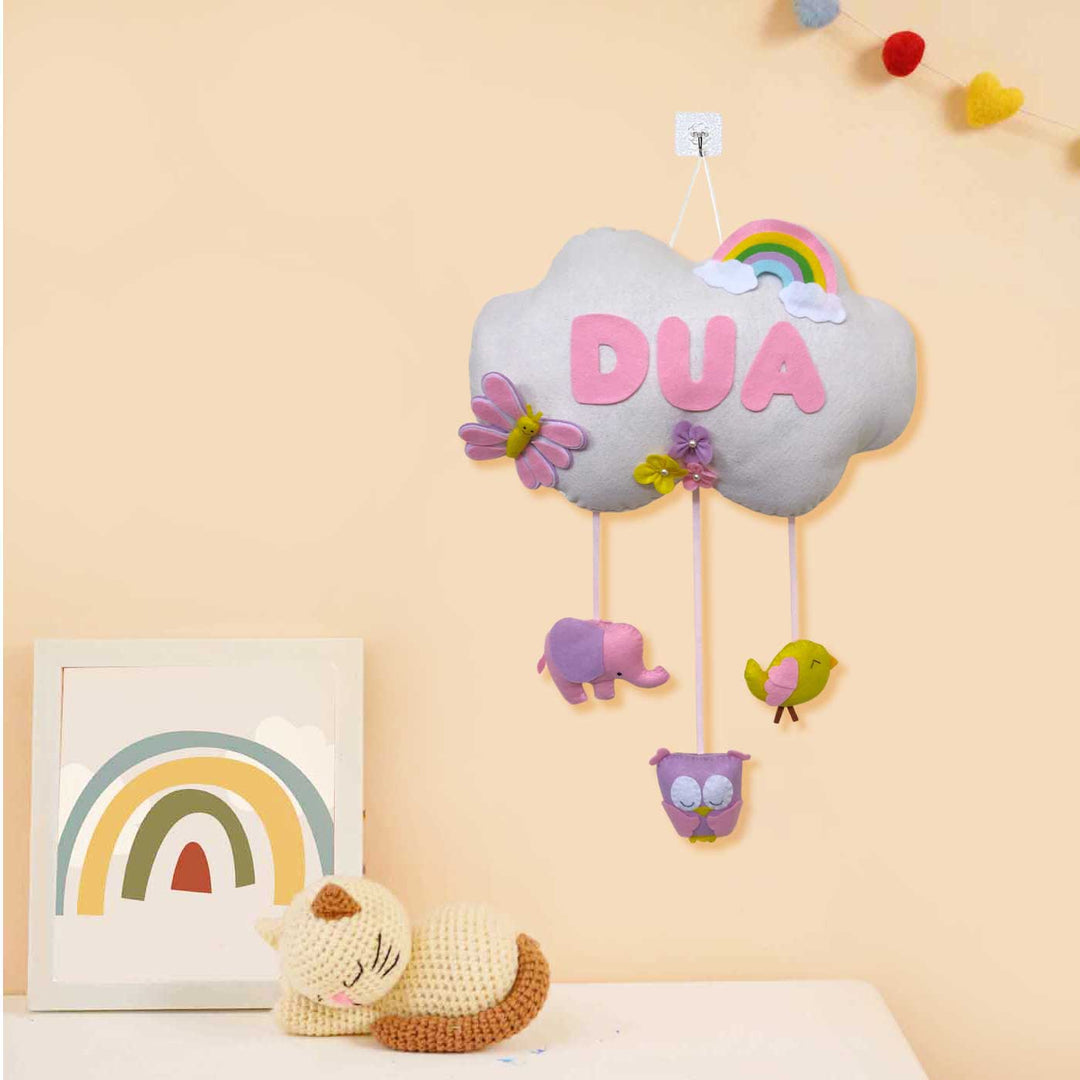 Personalized Handmade Butterfly, Rainbow & Cloud Theme Felt Kids Name Plate