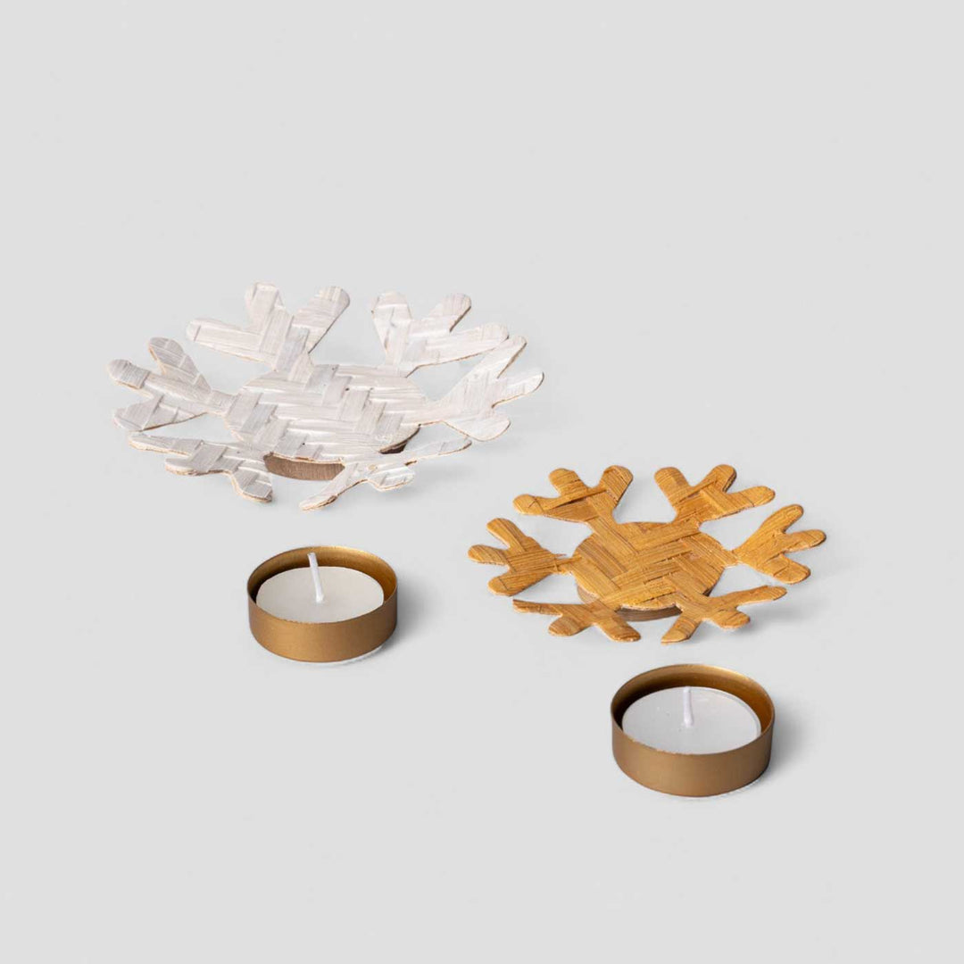 Handmade Bamboo Frost Tea Light Holder | Set Of 2