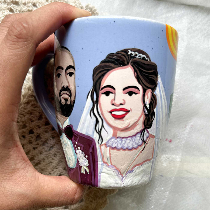 Photo Personalized Hand-Painted Wedding Illustration Ceramic Mug For Couples | 300 ML