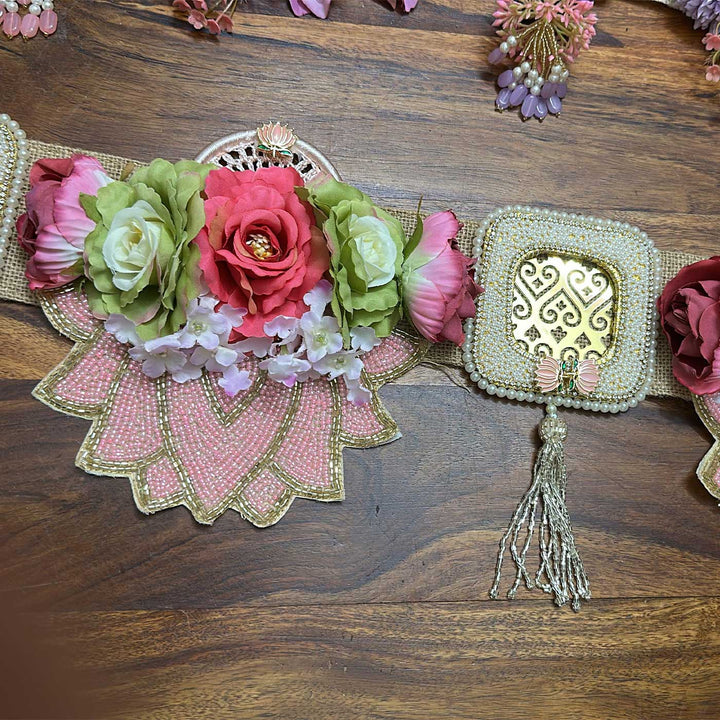 Handmade Beaded Pearl Lotus Design Jute Toran