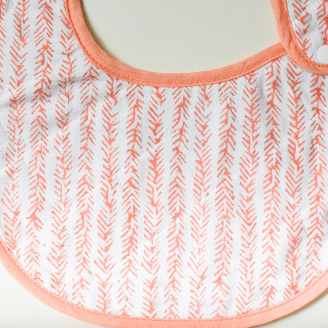 Block Printed Peach Harvest Bib