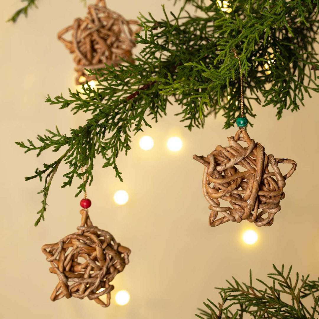 5 Pc | Handmade Banana Rope Star Hanging Christmas Ornaments