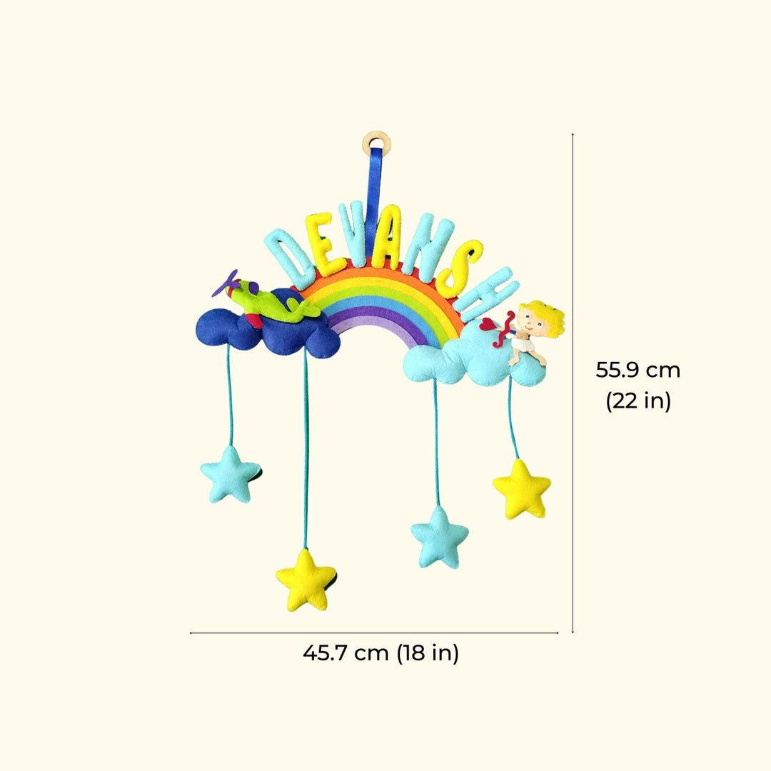 Handcrafted Personalized Rainbow Felt Name Plate for Kids with Date of Birth