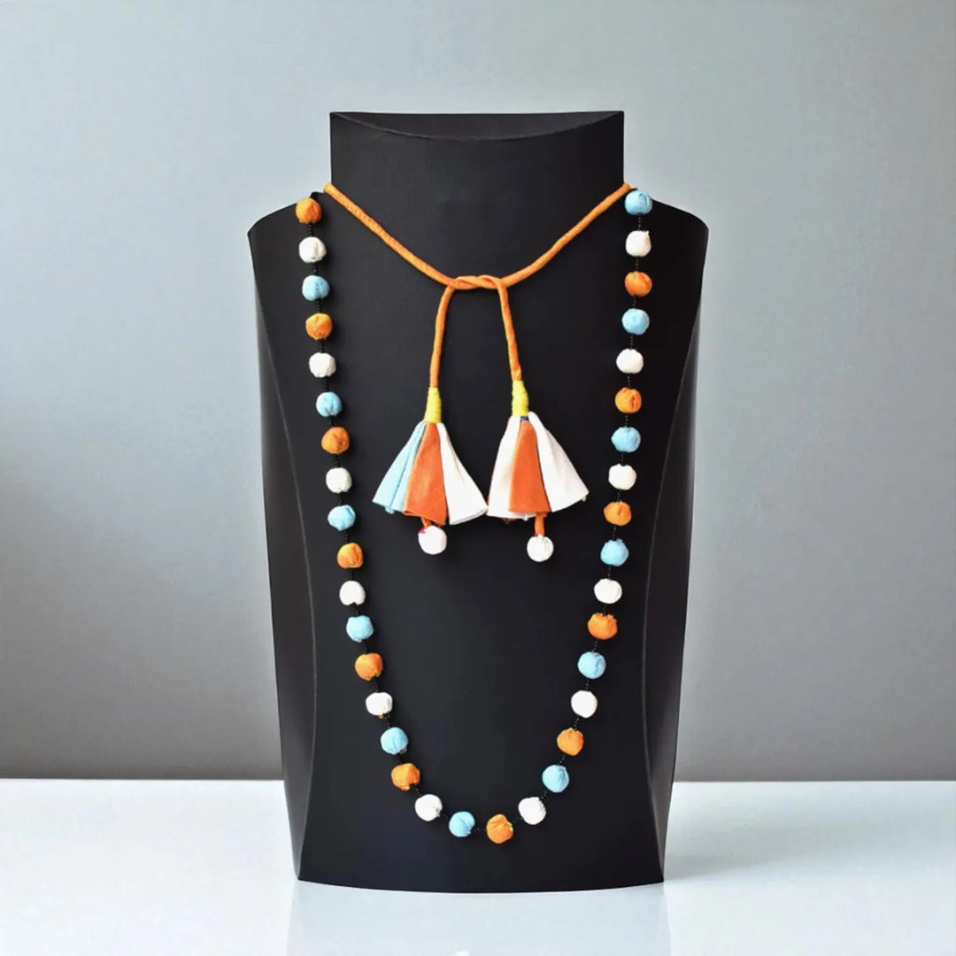 Handmade Textile Art Round Beaded Dupion Silk Fabric Necklace