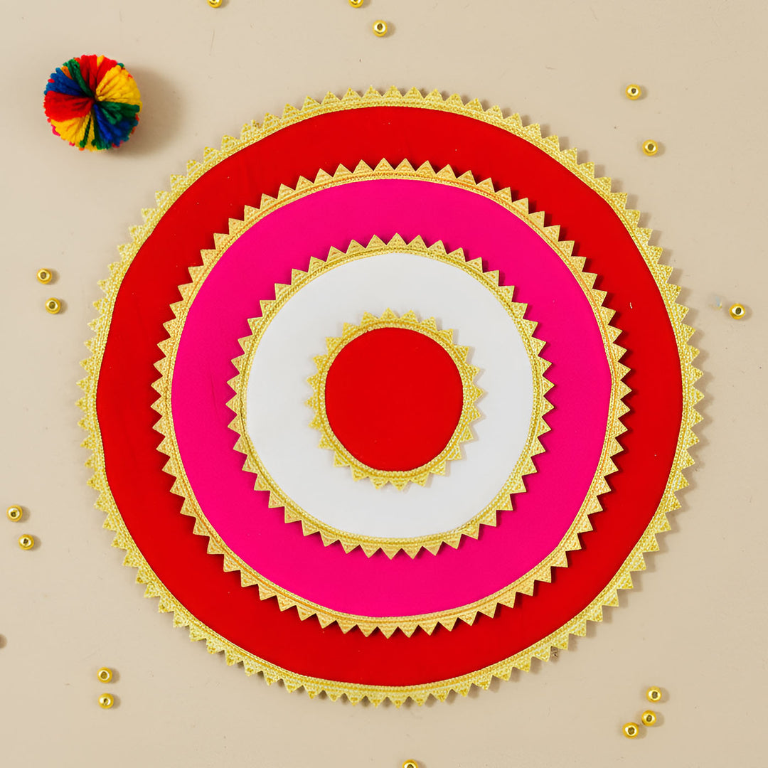 Handmade Round Raw Silk Pooja Asan/Rangoli Mat | Set Of 4