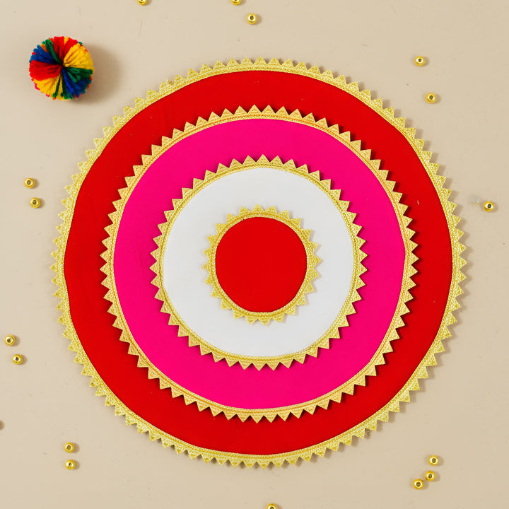 Handmade Round Raw Silk Pooja Asan/Rangoli Mat | Set Of 4