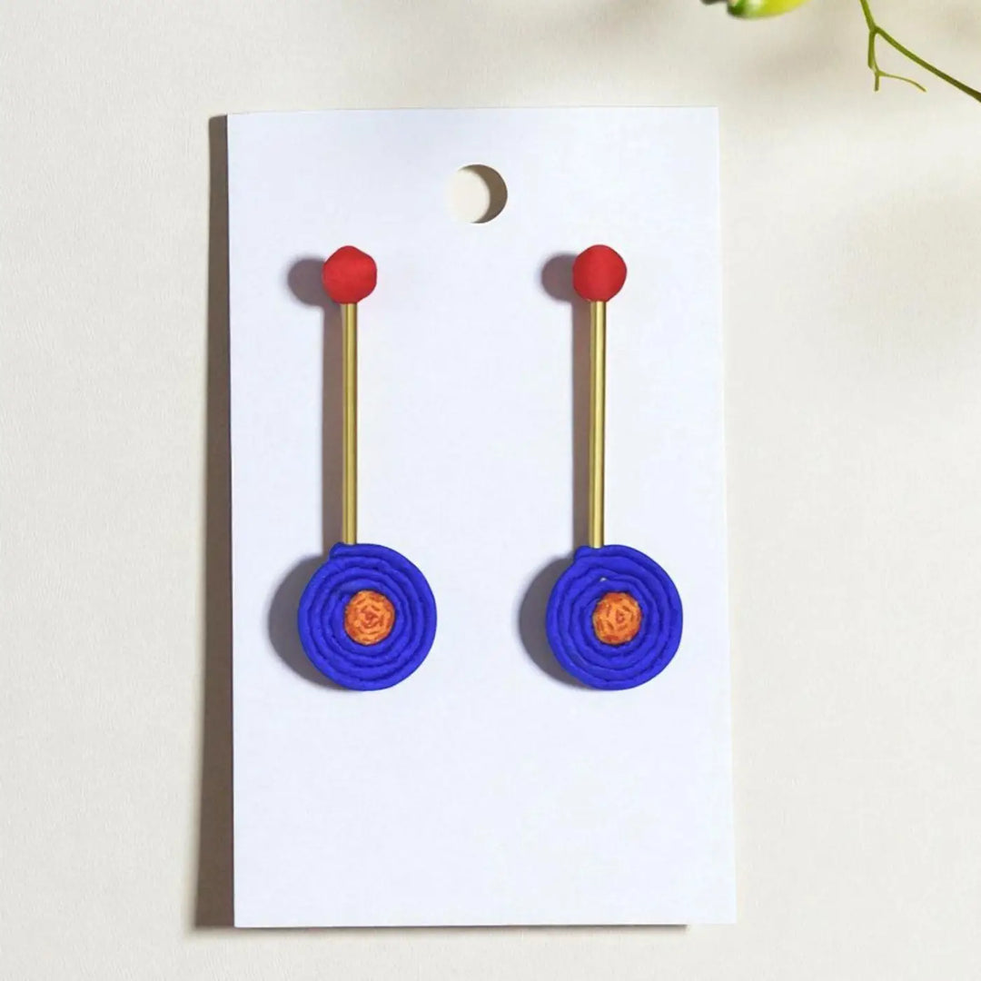 Handmade Textile Art Round Hanging Dupion Silk Fabric Earrings