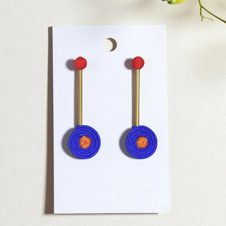Handmade Textile Art Round Hanging Dupion Silk Fabric Earrings