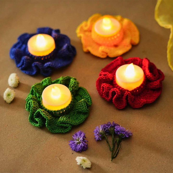 Handmade Frilled Crochet Tealight Holder | Set Of 8