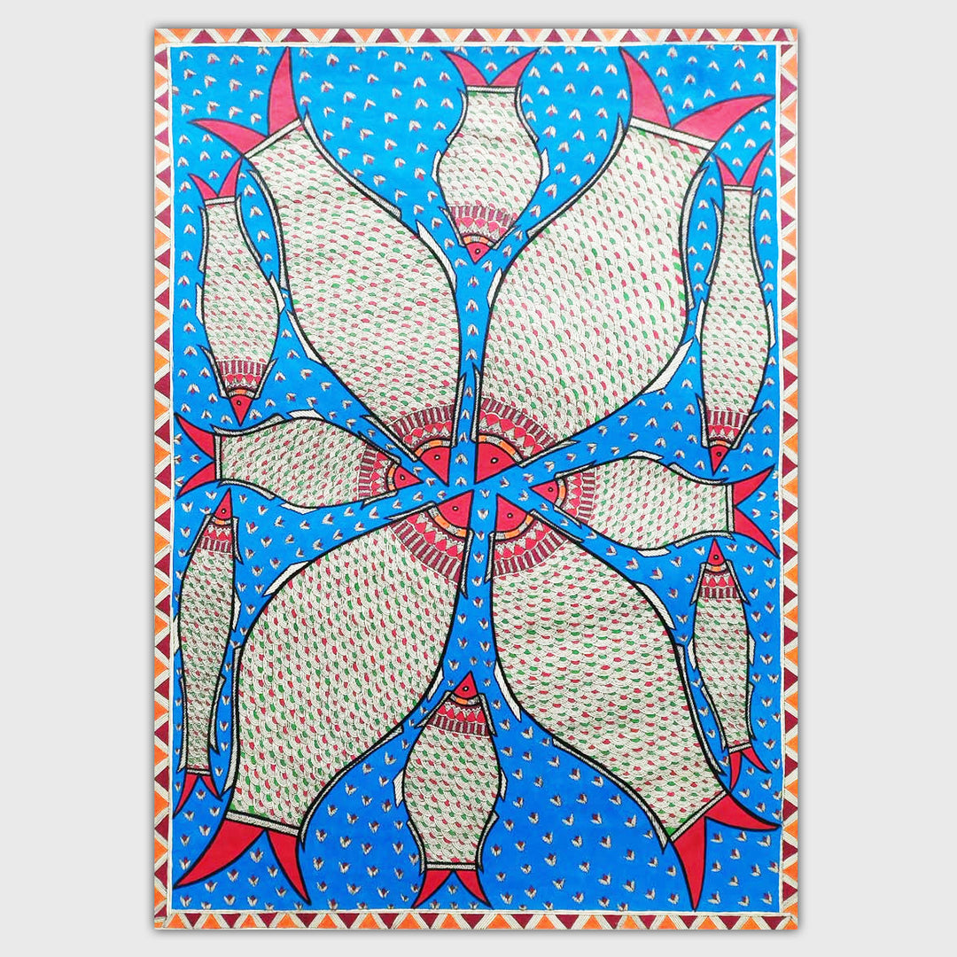 22 x 30 Inch | Family Of Fishes | Original Hand Painted Madhubani Painting | Natural Pigments On Paper