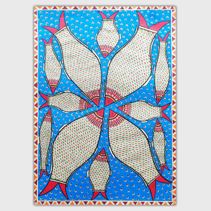 22 x 30 Inch | Family Of Fishes | Original Hand Painted Madhubani Painting | Natural Pigments On Paper