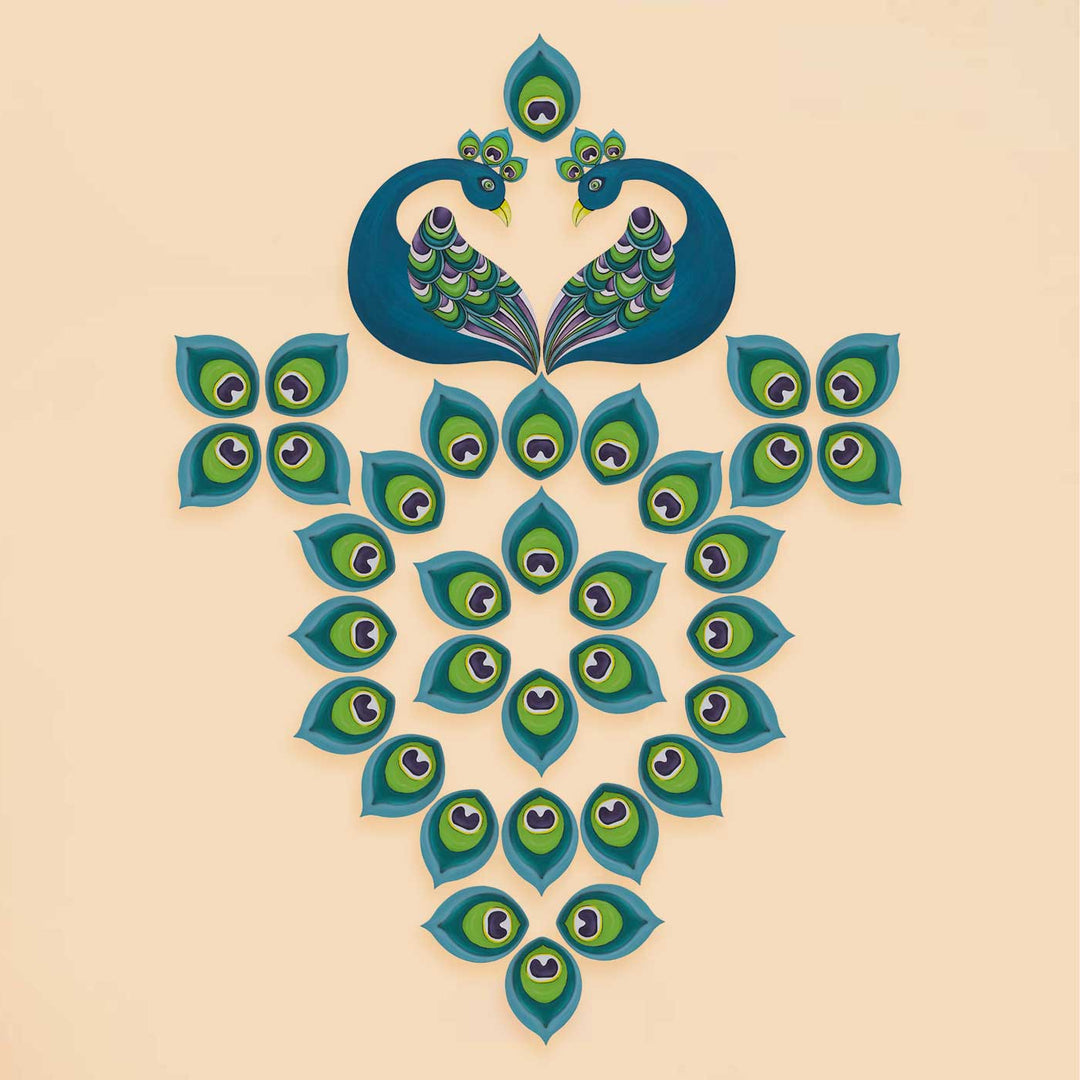 Pre Marked Peacock Feather Rangoli MDF Wood DIY Kit