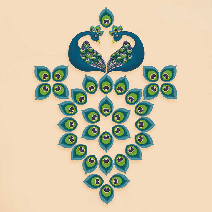 Pre Marked Peacock Feather Rangoli MDF Wood DIY Kit