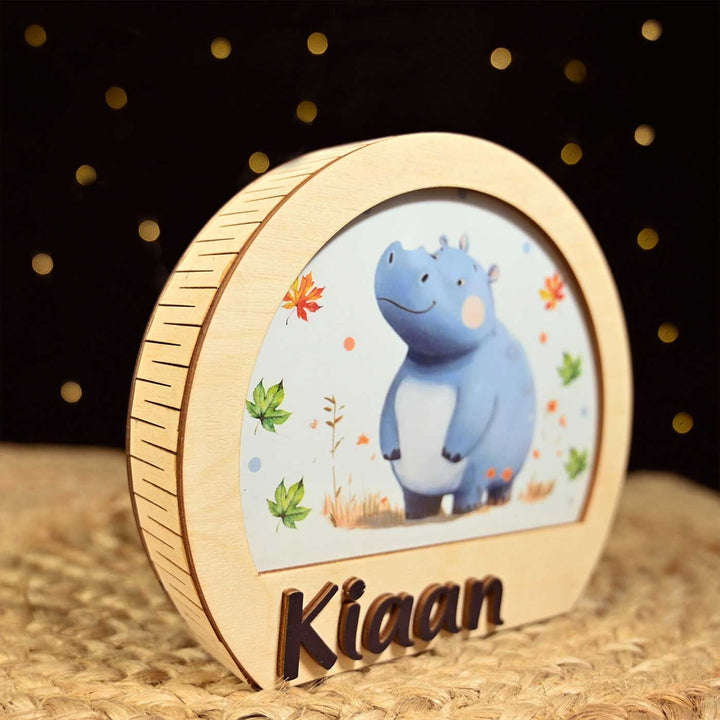 Personalized Hippo Theme Wooden Table Lamp With 3D Letters