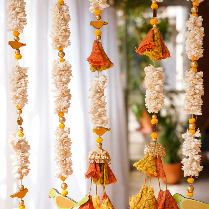 6 Pc | Handmade Parandi Bird Jute Wall Hanging Strings in Different Lengths With LED Lights & Shola Accents