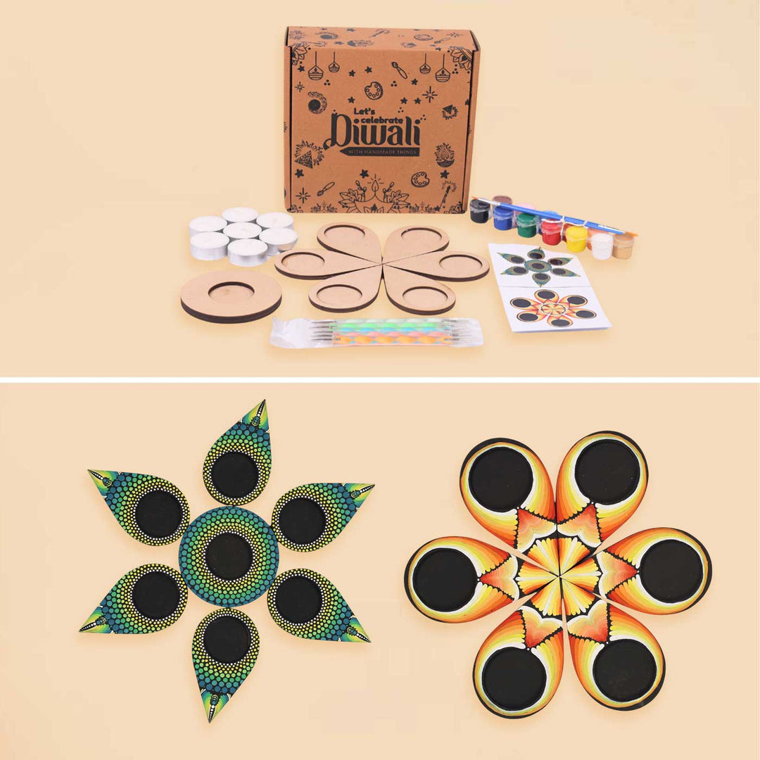 Pre Marked Rangoli Tea Light Holder MDF Wood DIY Kit