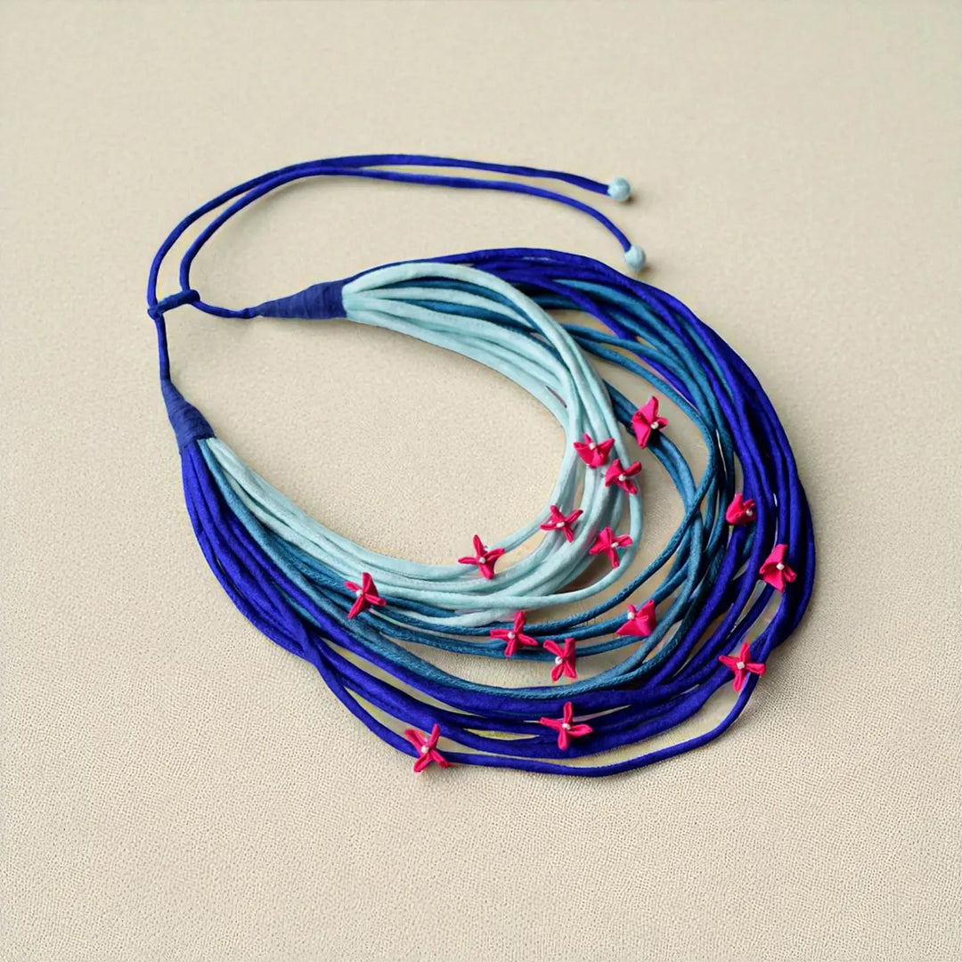 Handmade Textile Art Wired Floral Design Dupion Silk Fabric Necklace