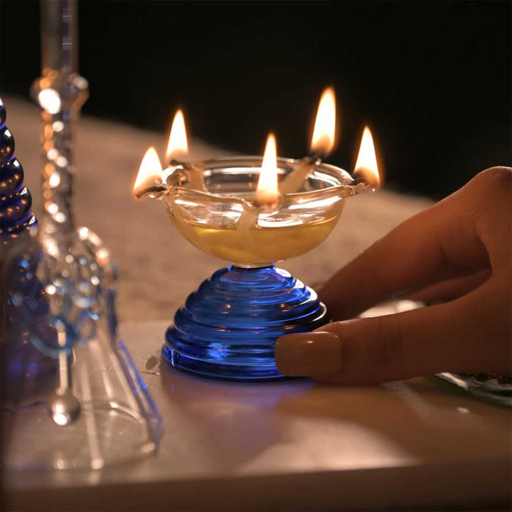 Durable Glass Short Prayer Gift Hamper | Includes Diya And Ringing Bell