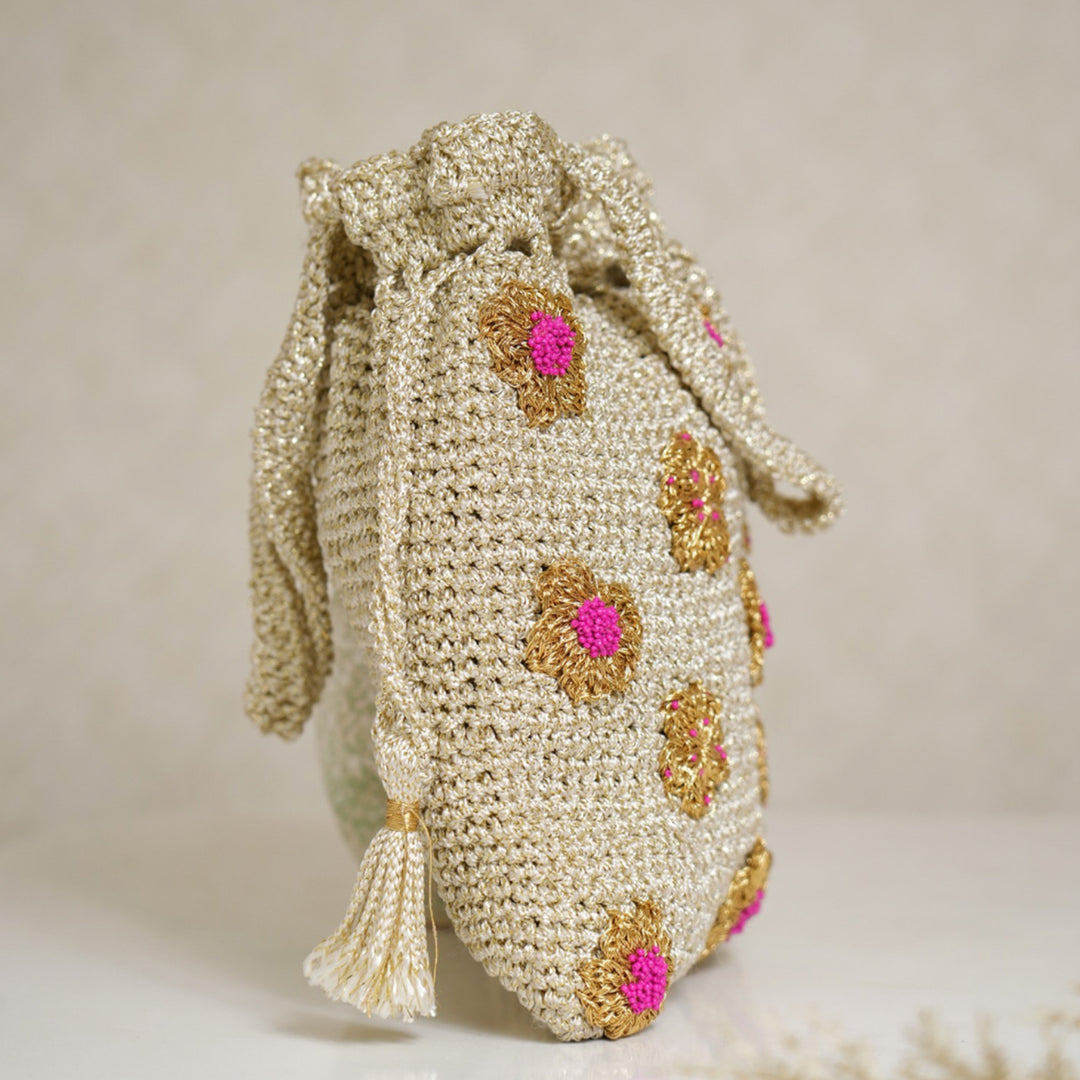 Handmade Crochet Phoolkari Potli