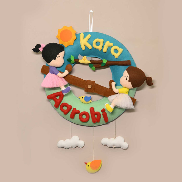 Personalized See-Saw Theme Round Felt Kid's Nameplate For Siblings