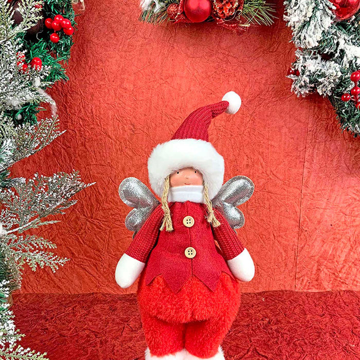 Angel With Glitter Silver Wings Self-Standing Woolen Decor For Christmas Table Decoration