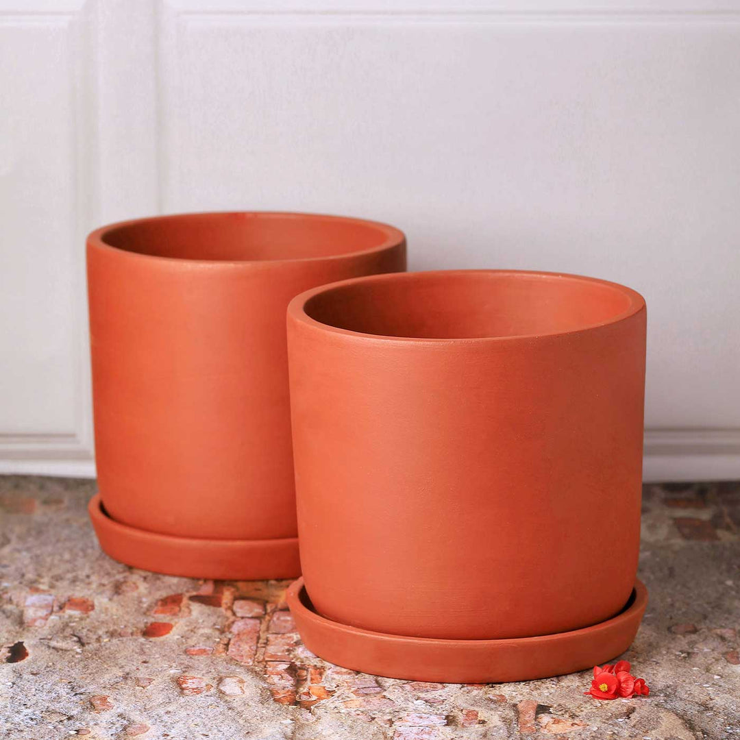 8 Inches | Handmade Autumn 8 Inch Terracotta Planter Pots | Set Of 2