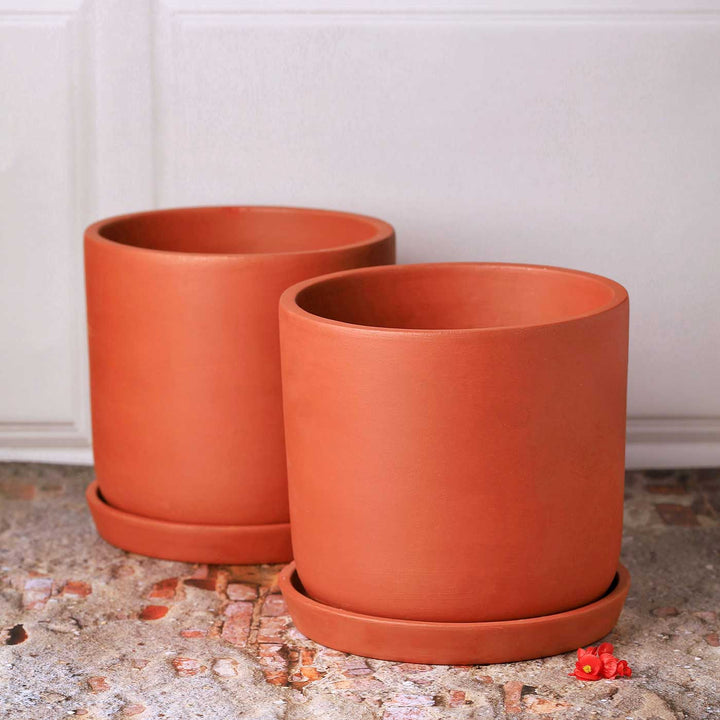 8 Inches | Handmade Autumn 8 Inch Terracotta Planter Pots | Set Of 2