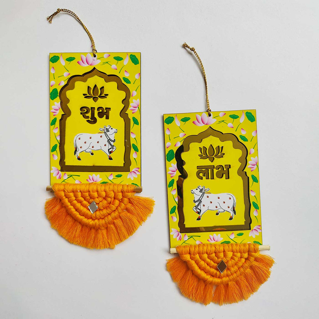 Handmade Macrame Pichwai Theme Cotton Shubh Labh Hangings