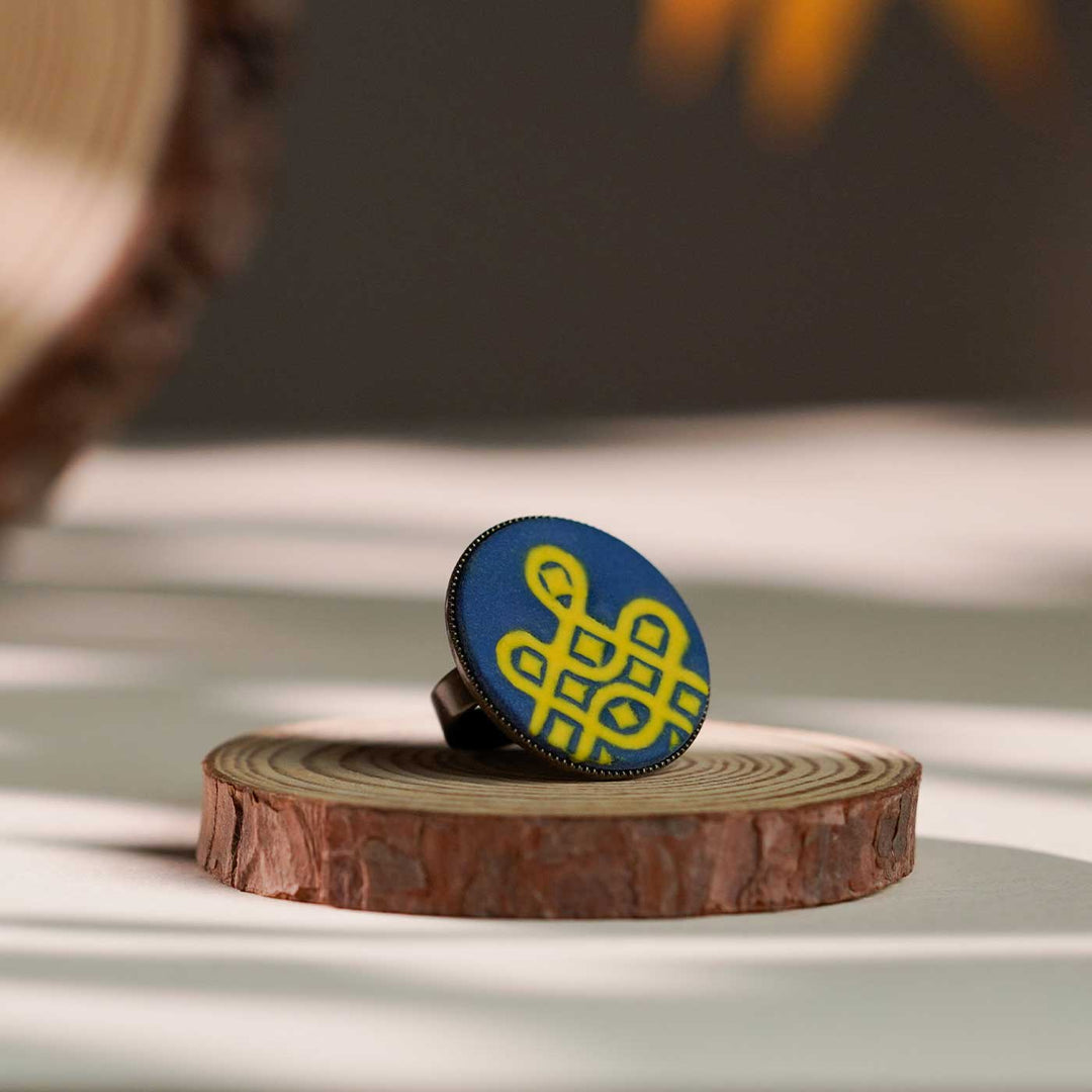 Handmade Polymer Clay Madhivadhani Kolam Design Ring
