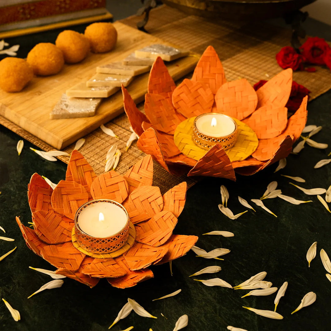 Lotus Eco-Friendly Handmade Woven Bamboo Tealight Holder