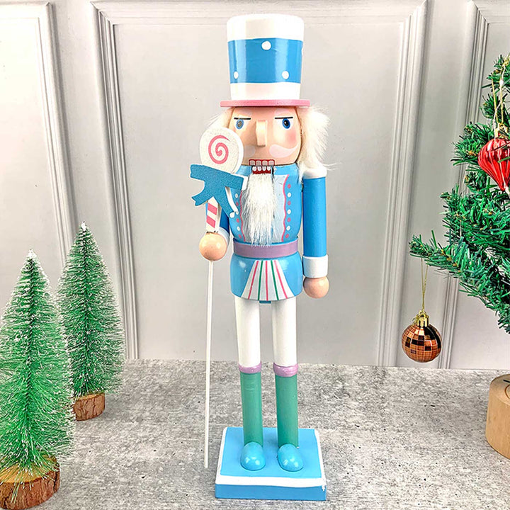 Pastel Blue Lollipop Nutcracker Self-Standing Wooden Decor For Christmas Table Decoration