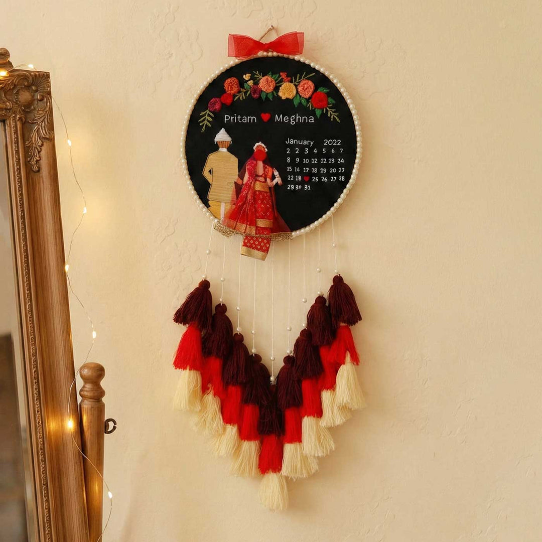 Personalized Embroidered Bengali Couple Wedding Plaque With Tassels