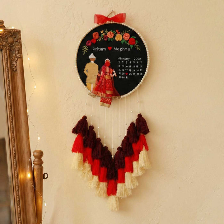 Personalized Embroidered Bengali Couple Wedding Plaque With Tassels
