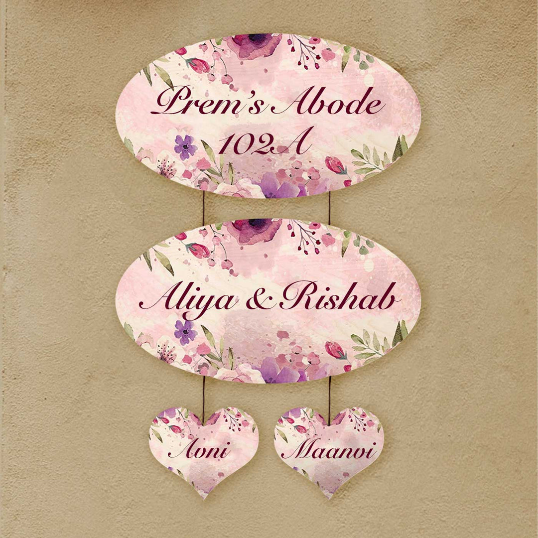 Printed Spring Floral Wooden Oval Nameplate For Family