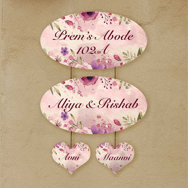 Printed Spring Floral Wooden Oval Nameplate For Family