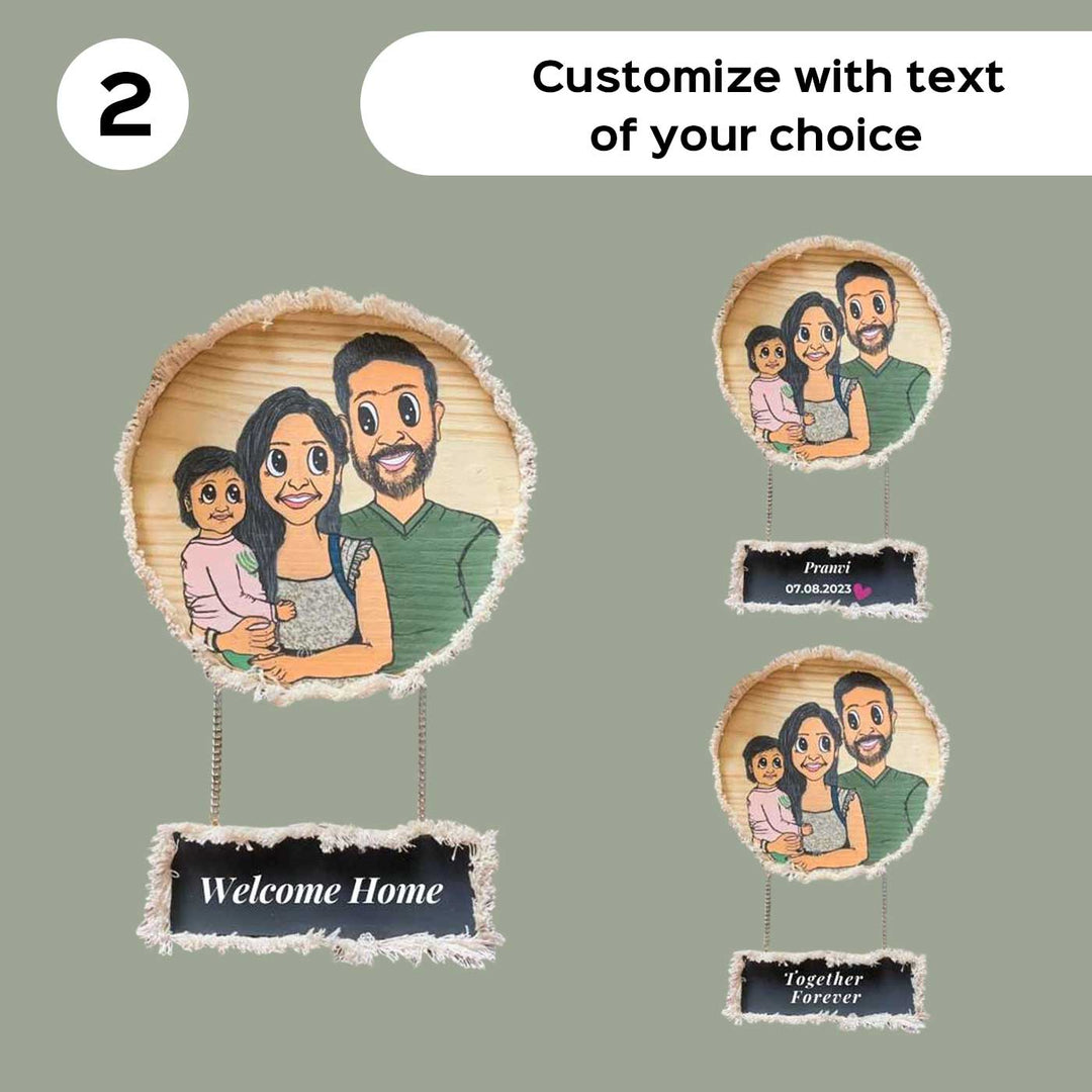 Photo Personalized Caricature Name Plate With Plank - Name Personalization Example