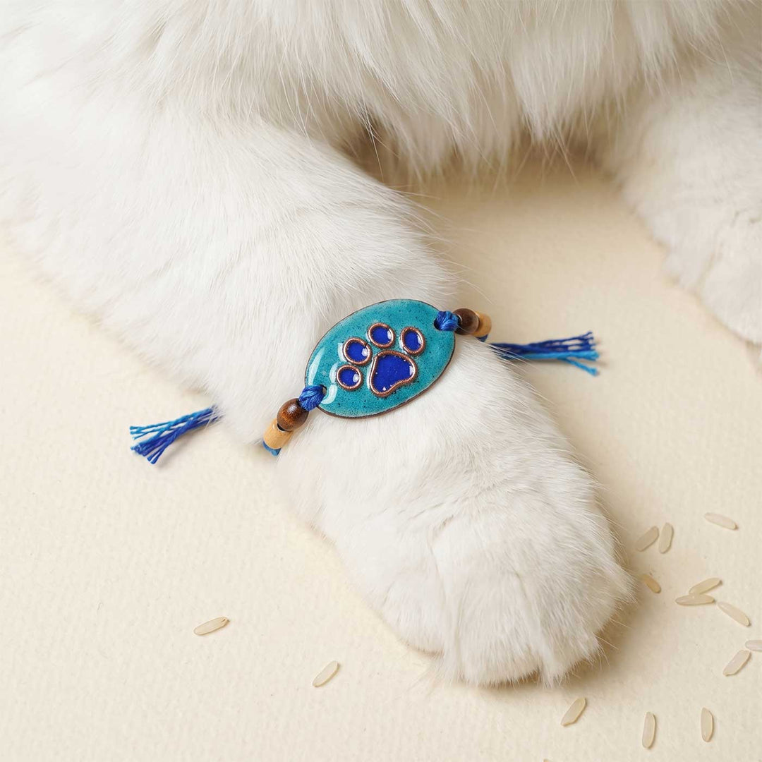 Handmade Pawfect Copper Enamel Rakhi With Chocolates & Roli Chawal