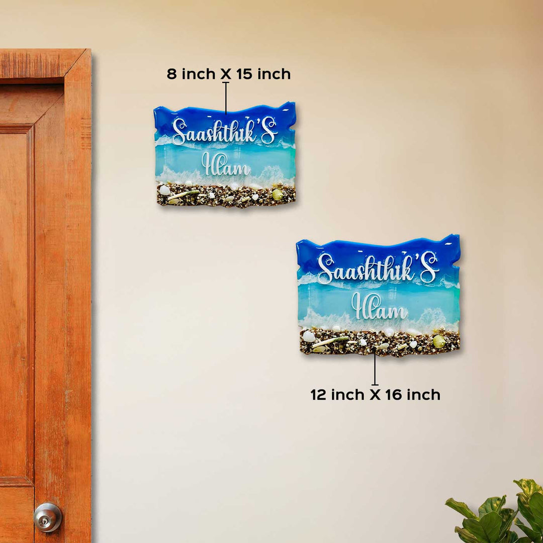 Light Blue Personalized Beach Effect Rectangle Resin Name Plate | With 3D Acrylic Letters