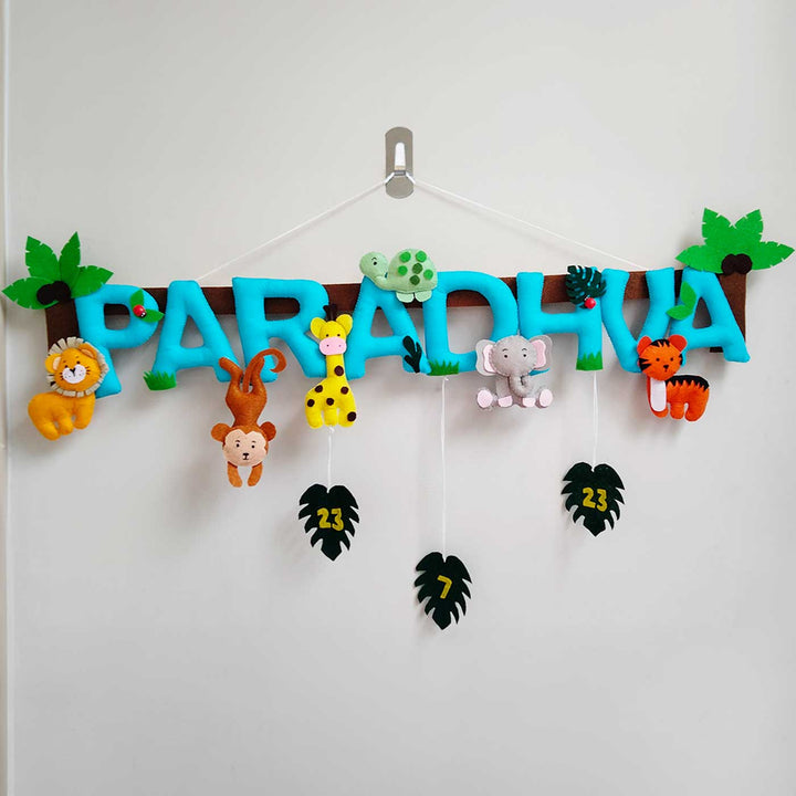 Personalized Blue Jungle Theme Felt Kids Name Plate