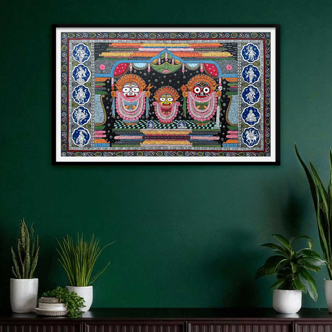24 X 40 Inch | Handmade Canvas Lord Jagannath Balbadra Subhadra Painting