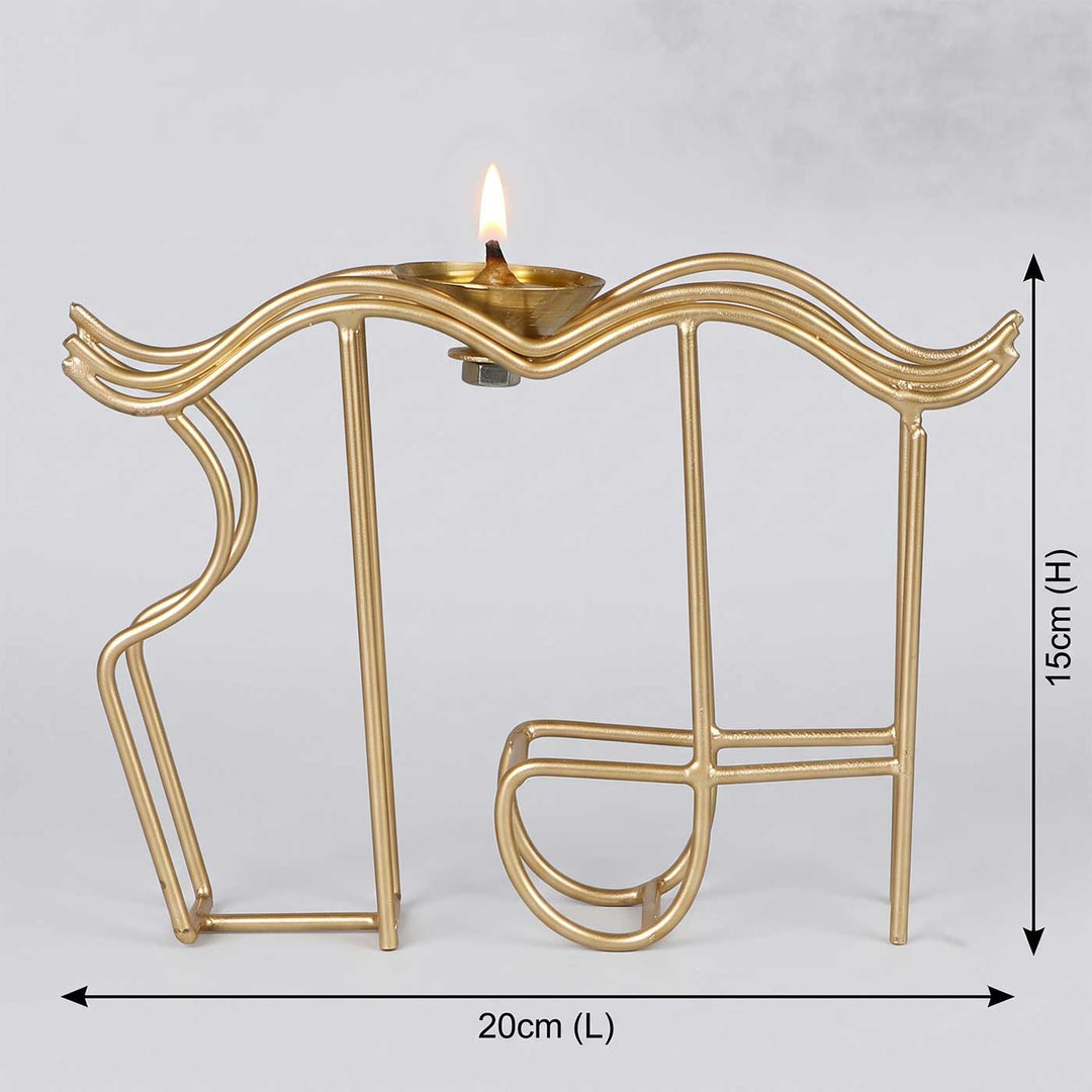 Handmade Ram Gold Akhand Iron & Brass Oil Lamp / Diya For Pooja Decor