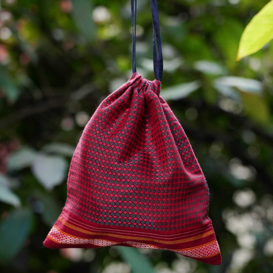 Handmade Nimbe Khunn Fabric Cotton Thamboolam Potli with Red Border