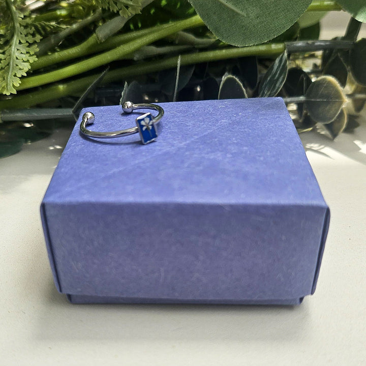 Handmade Pressed Blue Flower Art Resin Ring With Origami Ring Box