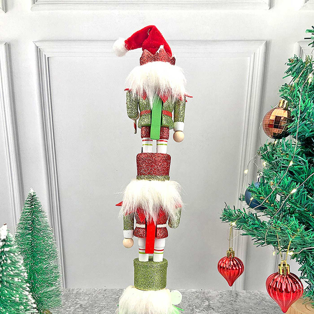 Three Tier Stacked Elves Wooden Decor For Christmas Table Decoration
