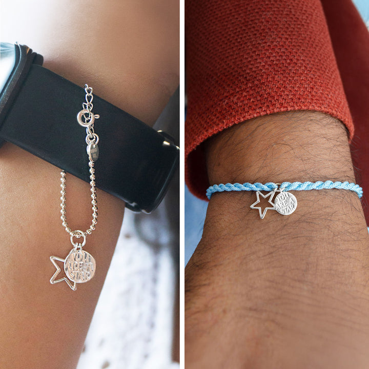 "You Are A Star" Sterling Silver Rakhi & Lumba Set With Roli Chawal For Bhaiya Bhabhi | Set of 2