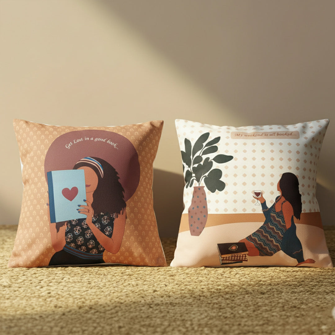 16 Inch | Printed Booklover's Retreat Theme Cushion Cover