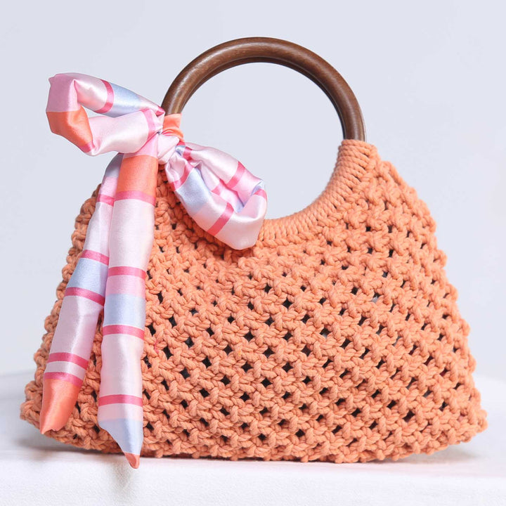 Handmade Macrame Baguette Bag With Bow