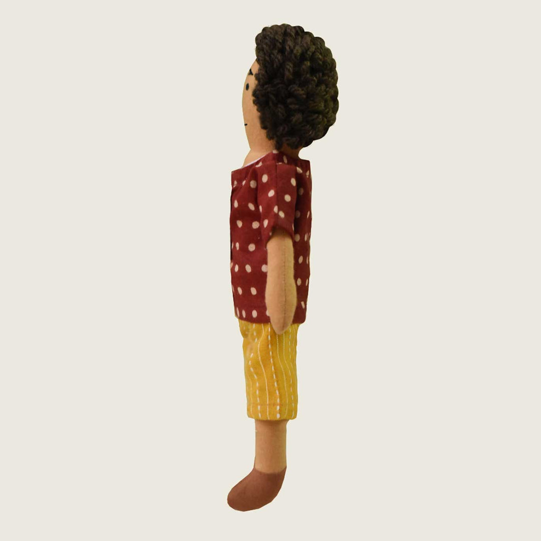 Nilah's (Younger Brother) Raagu In Red Shirt & Yellow Pant | Soft Hand-Stitched Sustainable Indian Play Doll